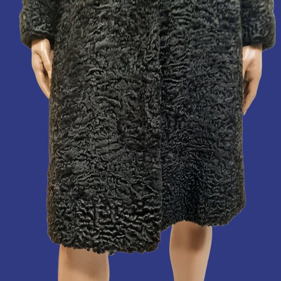 Vintage Black Persian Lamb Fur Coat 1940s 1950s Womens Size XS Mid Calf - Picture 3 of 14